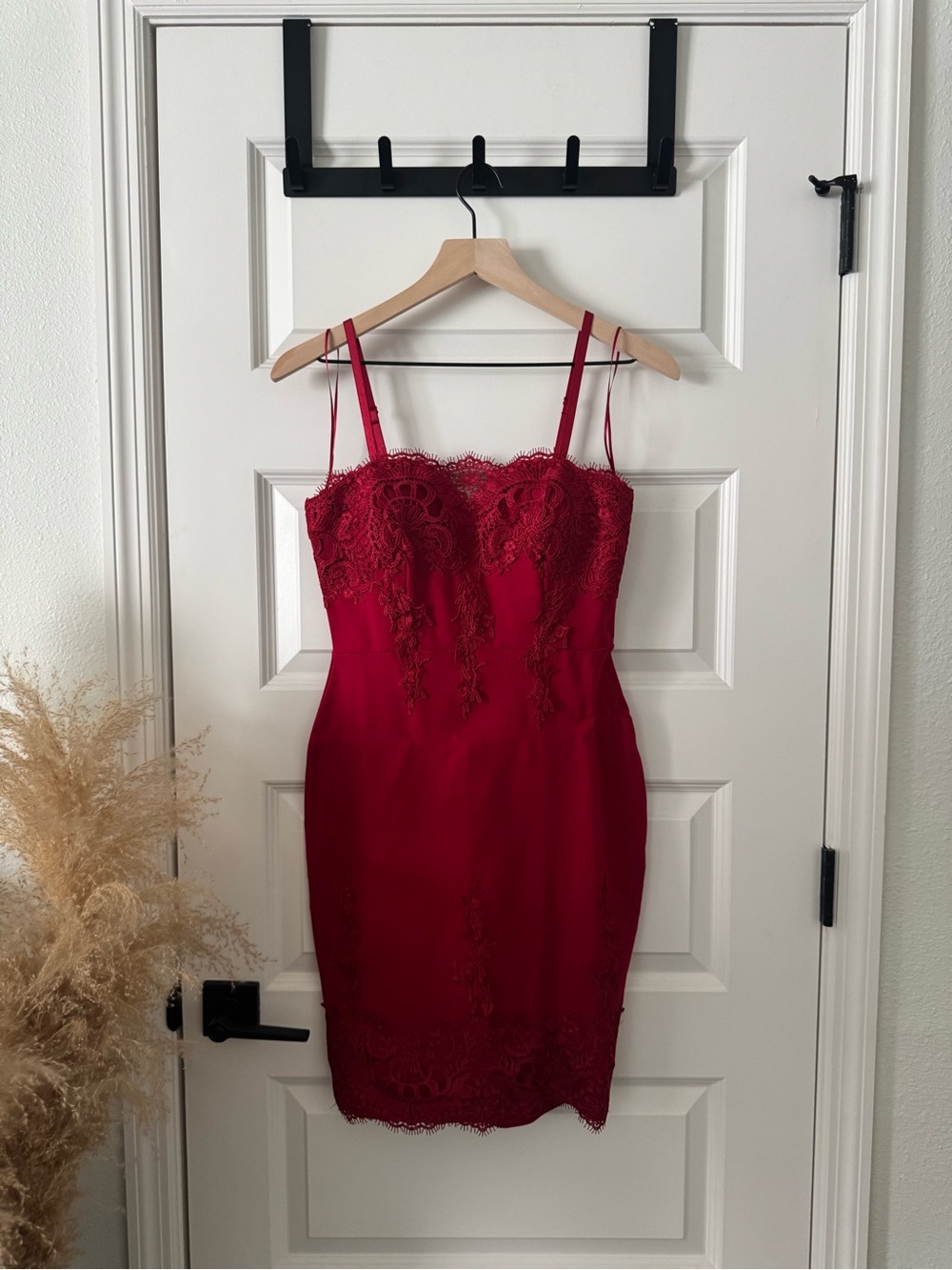 Haute Monde Red Lace Mini Dress with Spaghetti Straps